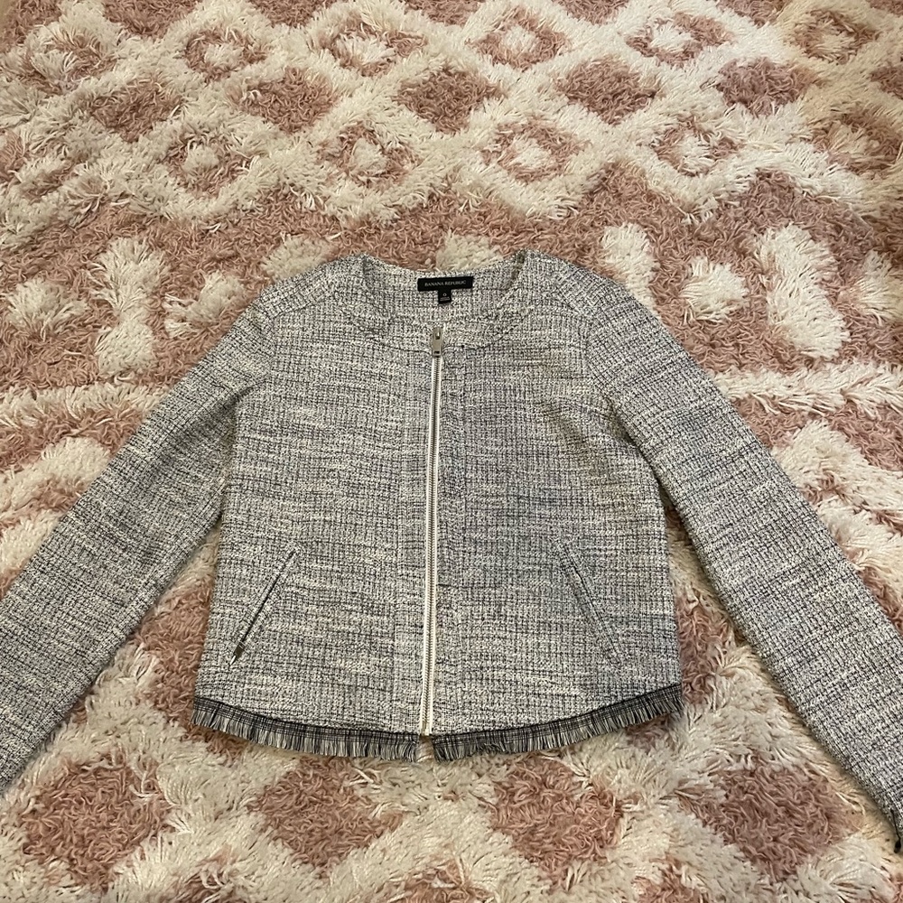 Banana Republic Gray Tweed Zip-Front Women's Jacket